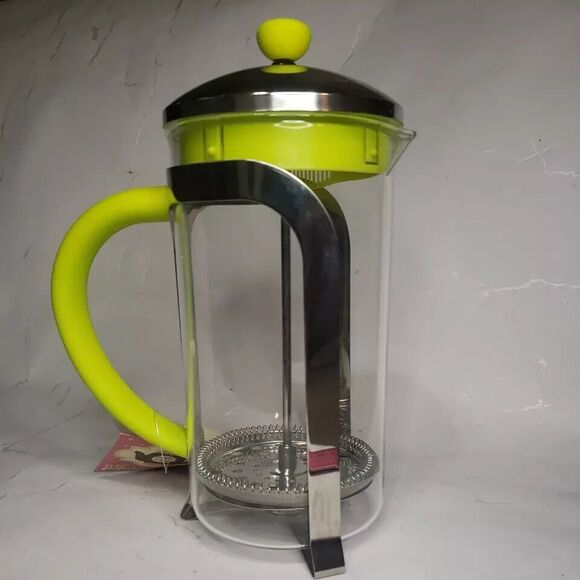 Brandani Italian Style Coffee Press Glass Chrome Chartreuse Plastic 9" - Picture 1 of 9